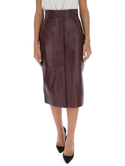 Shop Alberta Ferretti Buttoned Leather Skirt In Brown