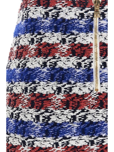 Shop Balmain Button Detail Tweed Fringed Skirt In Multi