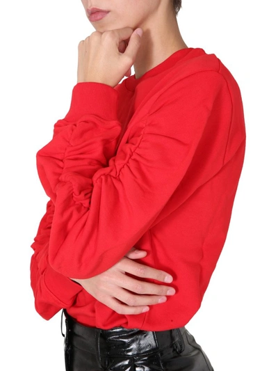 Shop Msgm Ruched Sleeves Crewneck Sweatshirt In Red