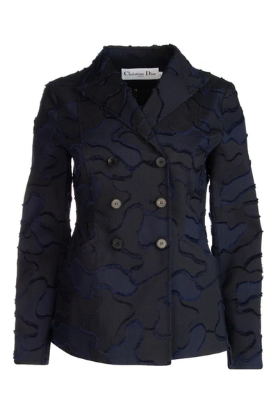 Shop Dior Camouflage Double Breasted Jacket In Blue