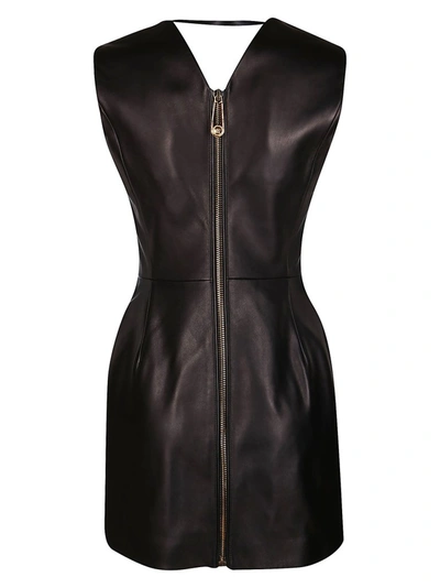 Shop Versace Leather Fitted Mini Dress In Black