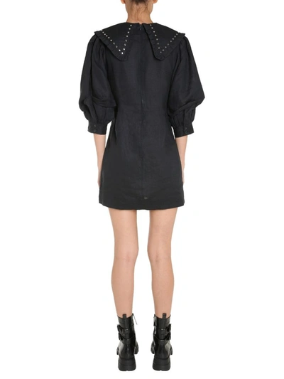 Shop Ganni Studded Oversized Collar Mini Dress In Black