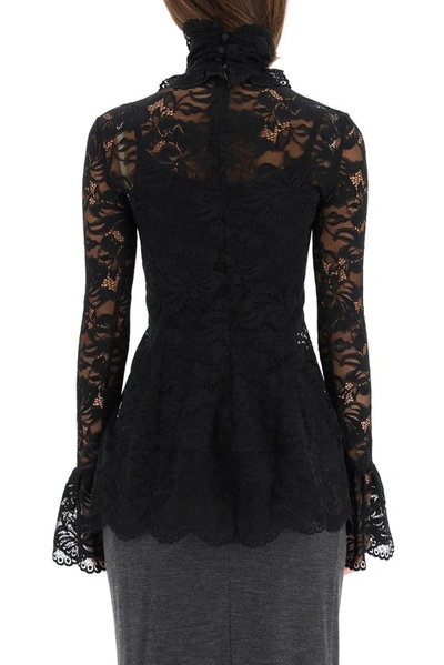 Shop Paco Rabanne Pleated Lace High Neck Blouse In Black