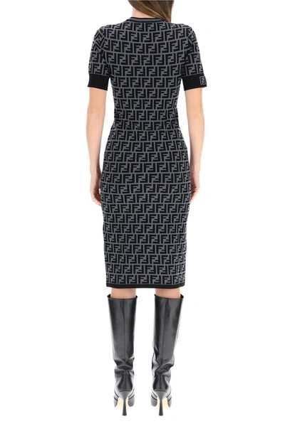 Shop Fendi Ff Motif Midi Dress In Grey