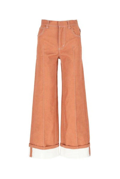 Shop Chloé Contrast Hem Wide Leg Trousers In Pink