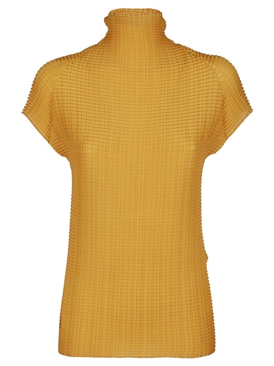 Shop Issey Miyake High Neck Plissé Top In Yellow