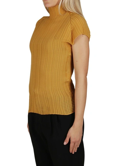 Shop Issey Miyake High Neck Plissé Top In Yellow