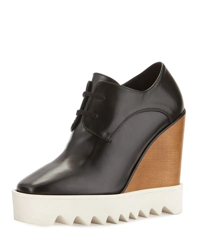 Stella Mccartney Wood & Rubber-platform Faux Leather Wedge Oxfords In Black