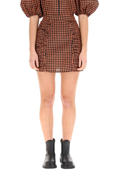 Shop Ganni Seersucker Checked Mini Skirt In Multi