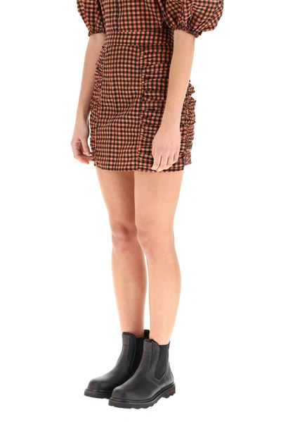 Shop Ganni Seersucker Checked Mini Skirt In Multi