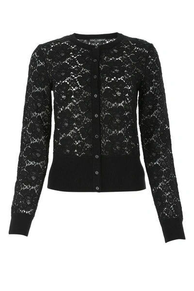 Shop Dolce & Gabbana Lace Buttoned Cardigan In Black