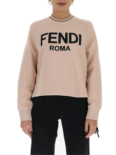 Shop Fendi Logo Embroidered Sweatshirt In Pink