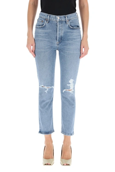Shop Agolde Riley High Rise Straight Leg Cropped Jeans In Blue