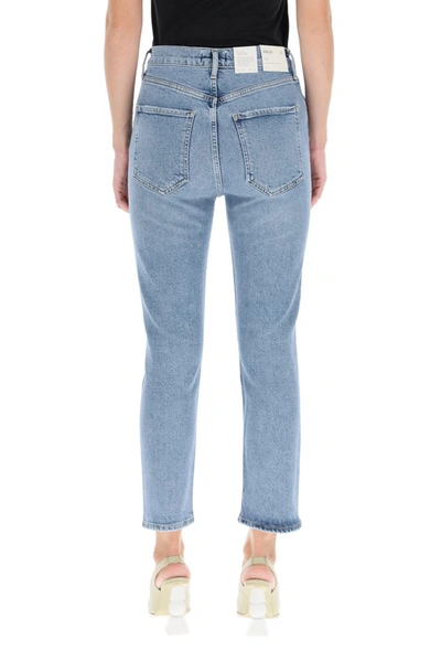 Shop Agolde Riley High Rise Straight Leg Cropped Jeans In Blue