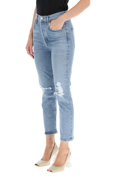 Shop Agolde Riley High Rise Straight Leg Cropped Jeans In Blue