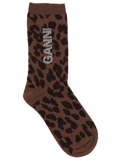 Shop Ganni Logo Embeliished Socks In Multi