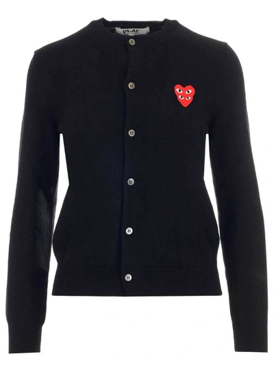 Shop Comme Des Garçons Play Overlapping Heart Cardigan In Black