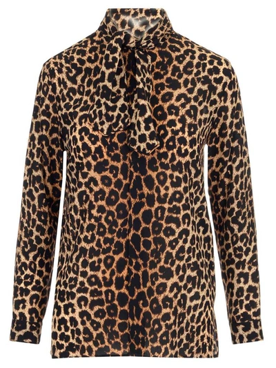 Shop Saint Laurent Pussybow Leopard Print Blouse In Multi