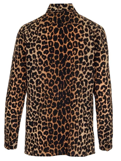 Shop Saint Laurent Pussybow Leopard Print Blouse In Multi