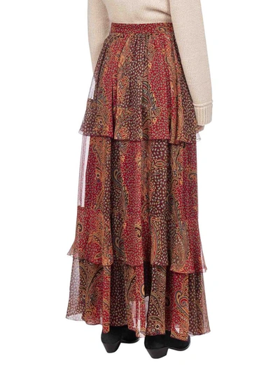 Shop Etro Paisley Printed Tiered Maxi Skirt In Red