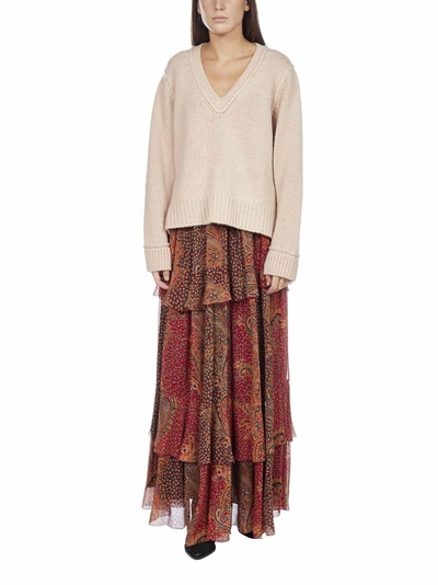 Shop Etro Paisley Printed Tiered Maxi Skirt In Red