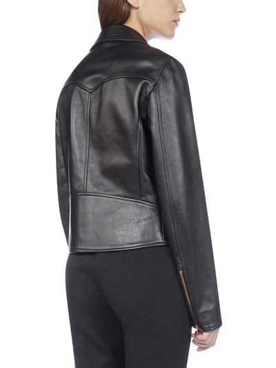 Shop Versace Leather Biker Jacket In Black