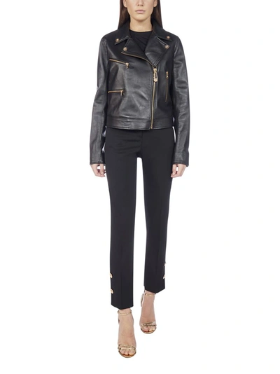 Shop Versace Leather Biker Jacket In Black