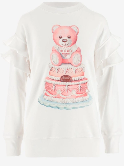 Shop Moschino Teddy Cake Ruffled Sweatshirt In White