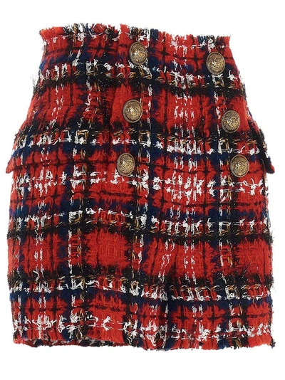 Shop Balmain Button Detail Tweed Shorts In Multi