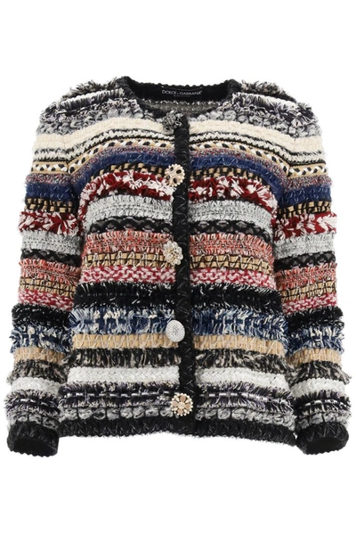 Shop Dolce & Gabbana Button Embellished Tweed Jacket In Multi