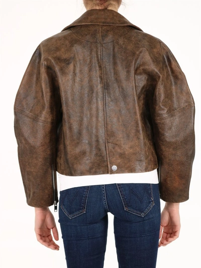 Shop Ganni Washed Leather Jacket In Brown