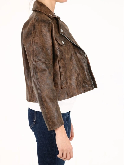 Shop Ganni Washed Leather Jacket In Brown
