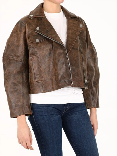 Shop Ganni Washed Leather Jacket In Brown