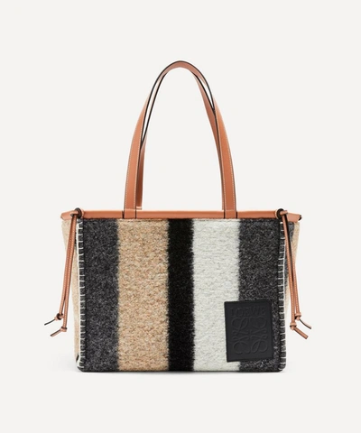 Loewe Cushion Striped Felt And Leather Tote Bag In Grey/black