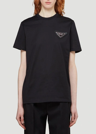 Prada Triangle-logo Jersey T-shirt In Black | ModeSens