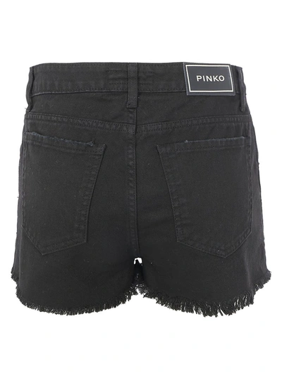 Shop Pinko Rhinestone Embellished Denim Shorts In Black