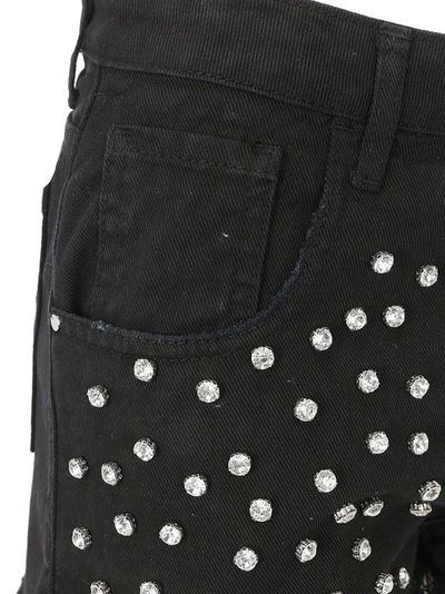 Shop Pinko Rhinestone Embellished Denim Shorts In Black