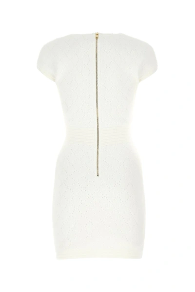 Shop Balmain Button Detail Knitted Mini Dress In White