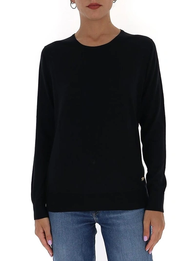 Shop Versace Medusa Pin Detailed Knit Jumper In Black