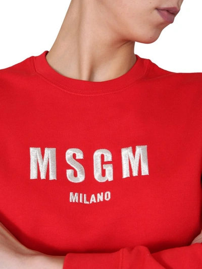 Shop Msgm Logo Embroidered Sweatshirt In Red