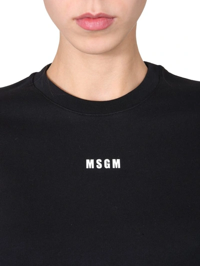 Shop Msgm Logo Print Crew Neck Sweatshirt In Black