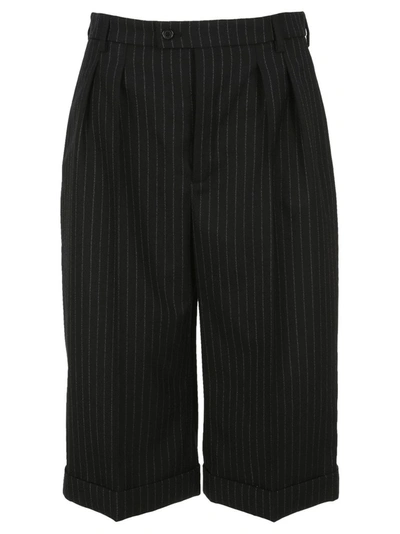 Shop Saint Laurent Striped Tailored Shorts In Black