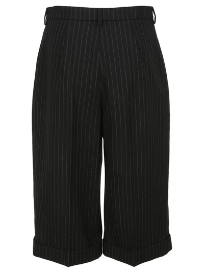 Shop Saint Laurent Striped Tailored Shorts In Black