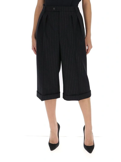 Shop Saint Laurent Striped Tailored Shorts In Black