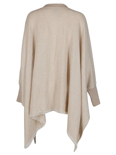 Shop Agnona Oversized Frayed Knitted Poncho In Beige