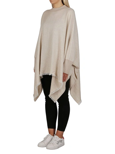Shop Agnona Oversized Frayed Knitted Poncho In Beige