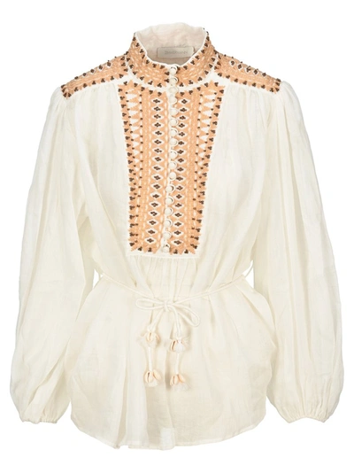 Shop Zimmermann Brighton Beaded Yoke Blouse In White