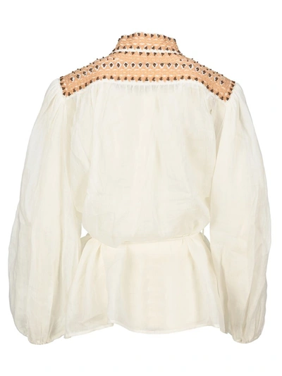 Shop Zimmermann Brighton Beaded Yoke Blouse In White