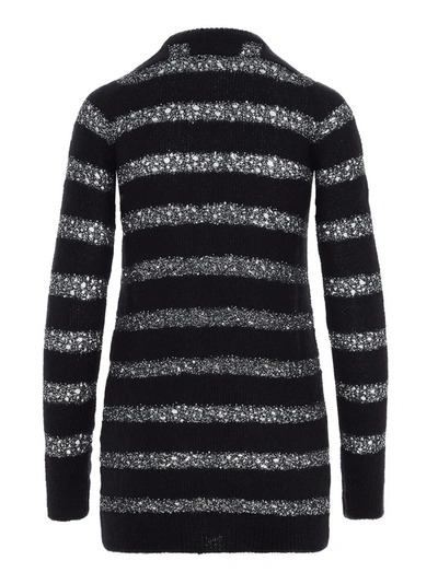 Shop Saint Laurent Sequin Striped Knitted Dress In Black