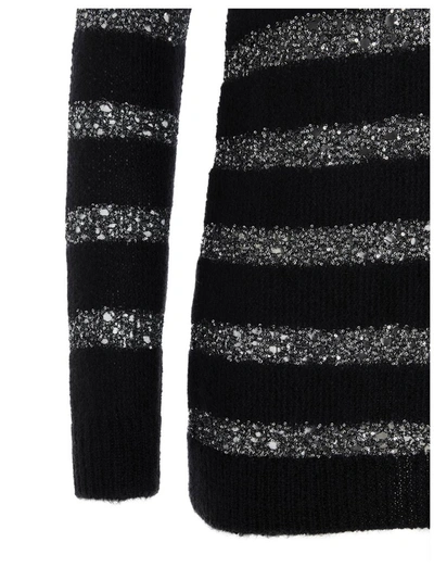 Shop Saint Laurent Sequin Striped Knitted Dress In Black